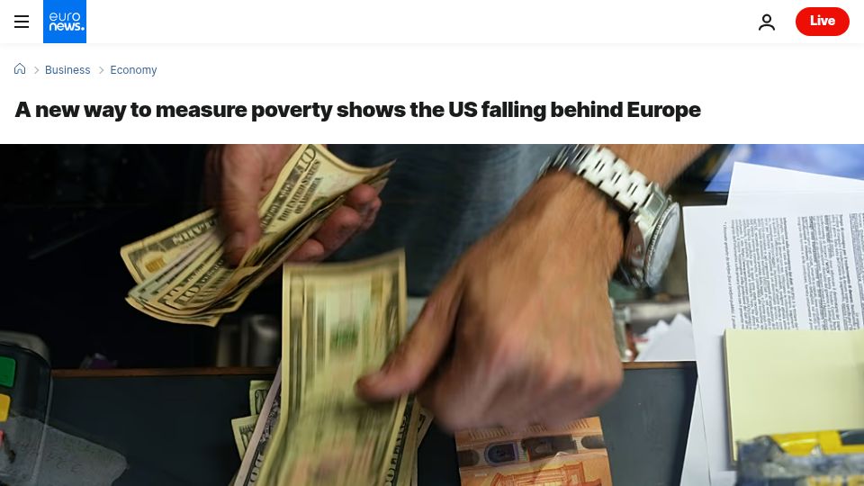 Screenshot of euronews.com: A new way to measure poverty shows the US falling behind Europe
