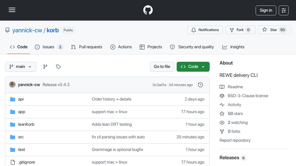 Screenshot of github.com: Show HN: CLI to order groceries via reverse-engineered REWE API (Haskell)
