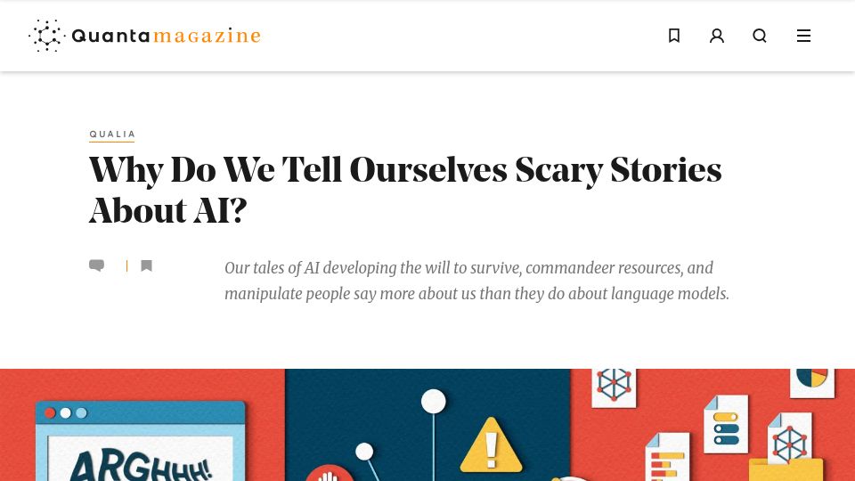 Screenshot of quantamagazine.org: Why do we tell ourselves scary stories about AI?