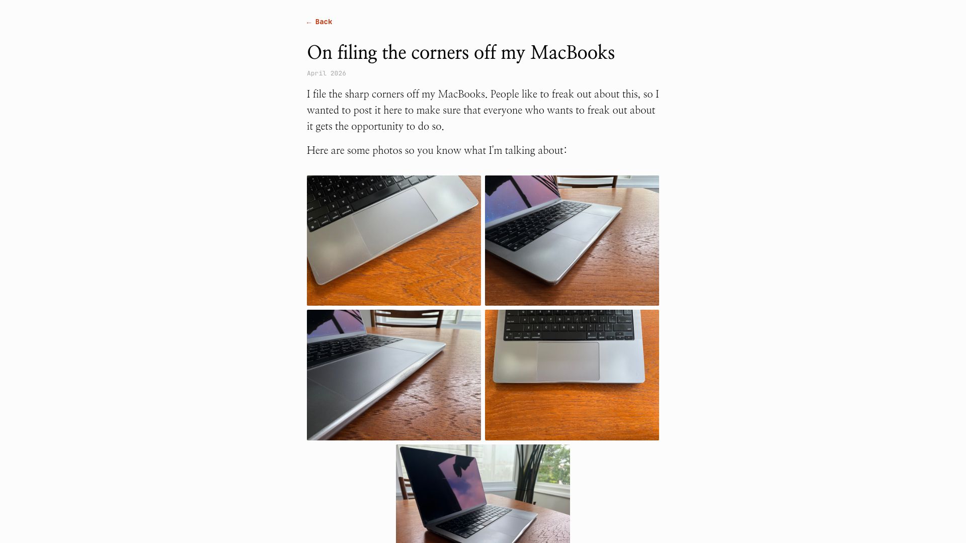 Screenshot of kentwalters.com: Filing the corners off my MacBooks