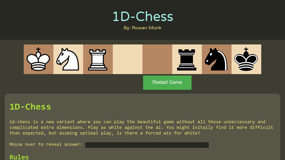 Screenshot of rowan441.github.io: 1D Chess