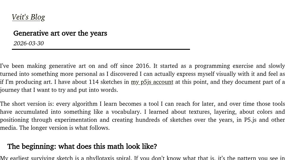 Screenshot of blog.veitheller.de: Generative art over the years