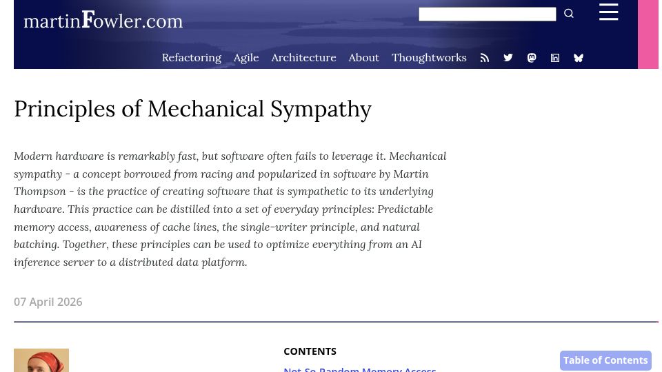 Screenshot of martinfowler.com: Principles of Mechanical Sympathy