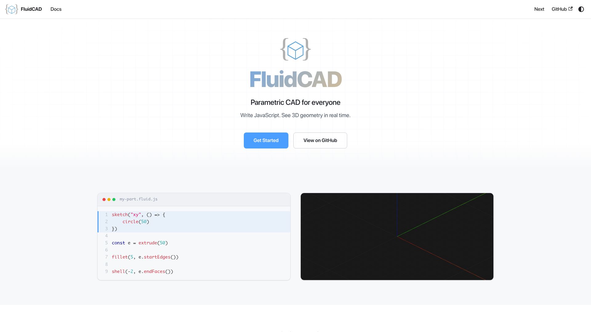 Screenshot of fluidcad.io: Show HN: FluidCAD – Parametric CAD with JavaScript