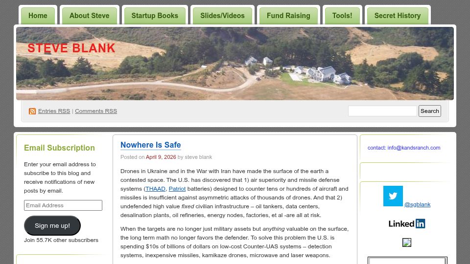 Screenshot of steveblank.com: Nowhere is safe