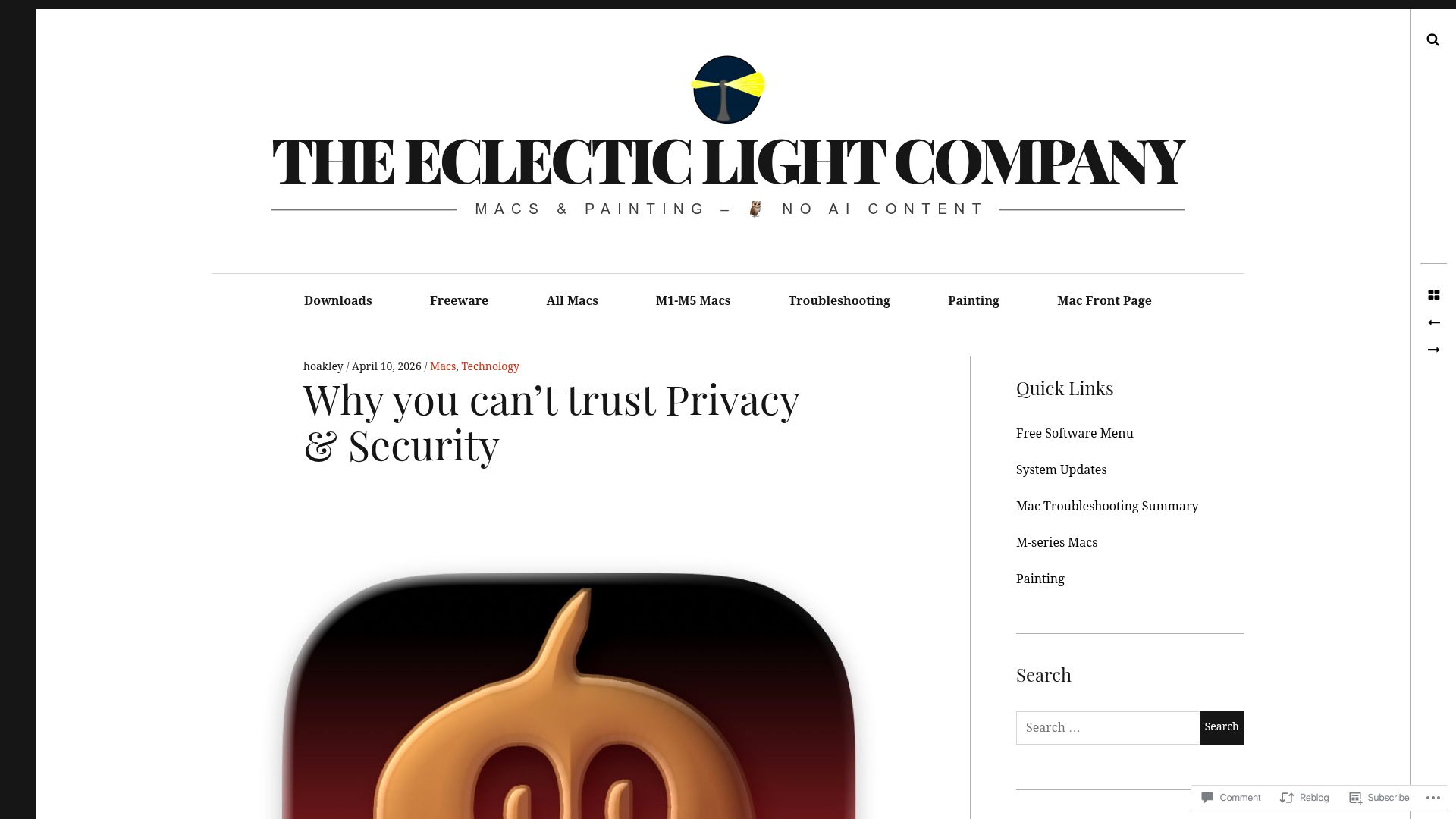 Screenshot of eclecticlight.co: You can't trust macOS Privacy and Security settings