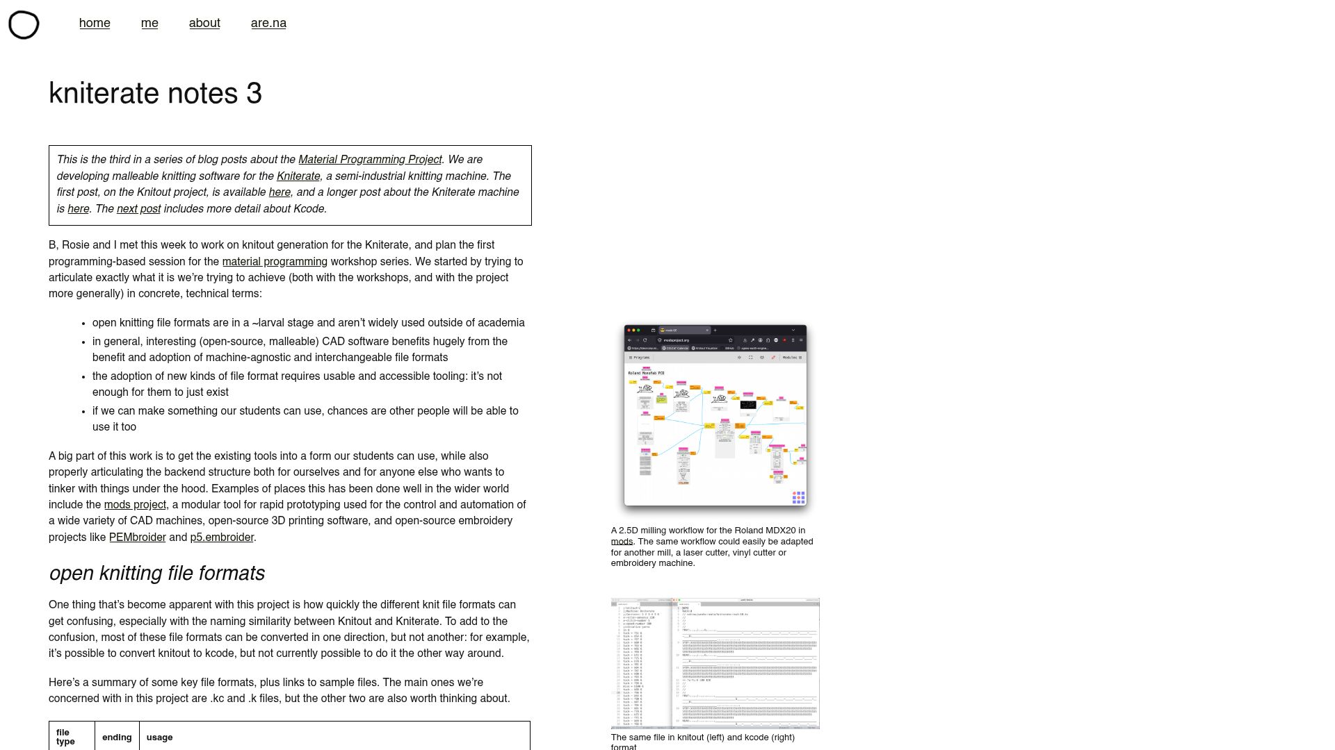 Screenshot of soup.agnescameron.info: Knit File Formats