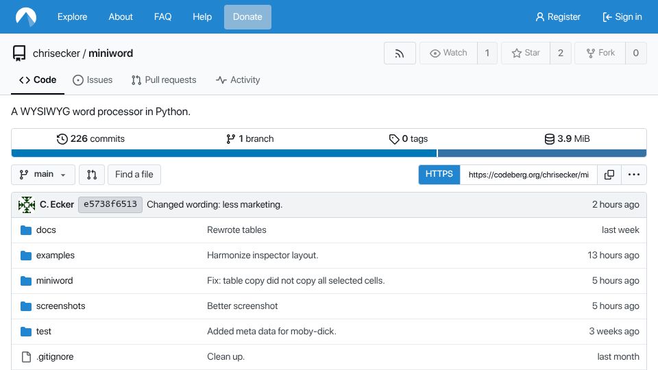 Screenshot of codeberg.org: Show HN: A WYSIWYG word processor in Python