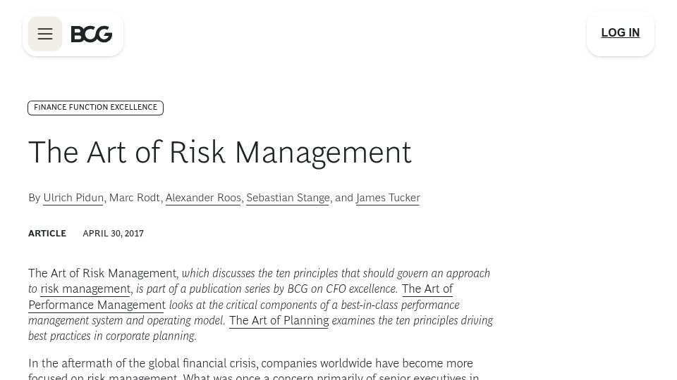 Screenshot of bcg.com: The Art of Risk Management (2017)