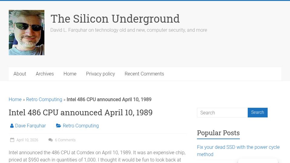 Screenshot of dfarq.homeip.net: Intel 486 CPU announced April 10, 1989