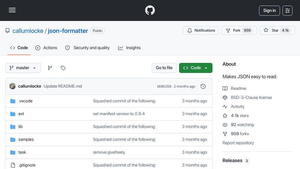 Screenshot of github.com: JSON formatter Chrome plugin now closed and injecting adware