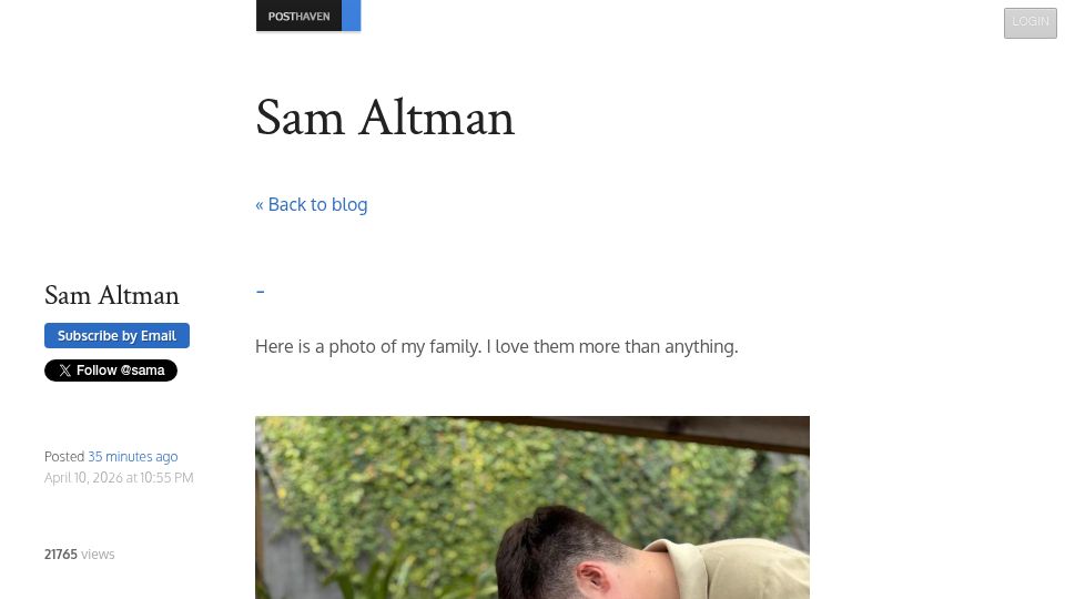 Screenshot of blog.samaltman.com: Sam Altman's response to Molotov cocktail incident