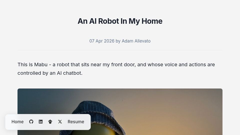 Screenshot of allevato.me: An AI robot in my home