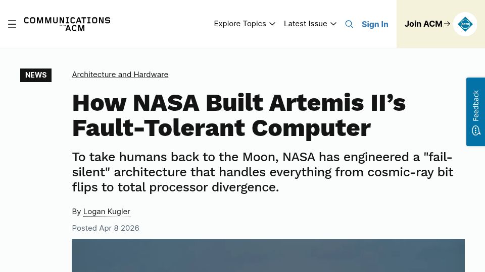 Screenshot of cacm.acm.org: How NASA built Artemis II’s fault-tolerant computer