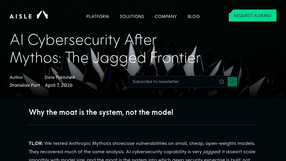 Screenshot of aisle.com: Small models also found the vulnerabilities that Mythos found