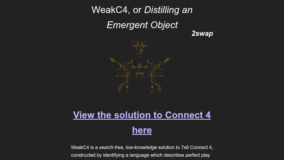 Screenshot of 2swap.github.io: Optimal Strategy for Connect 4