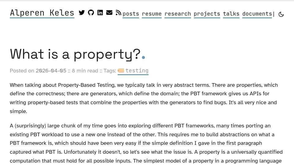 Screenshot of alperenkeles.com: What is a property?
