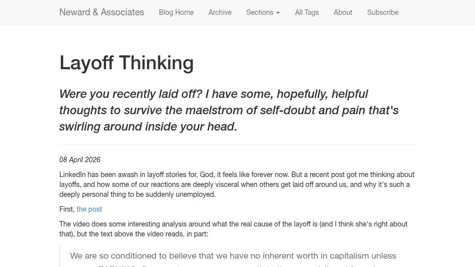 Screenshot of blogs.newardassociates.com: Layoff Thinking