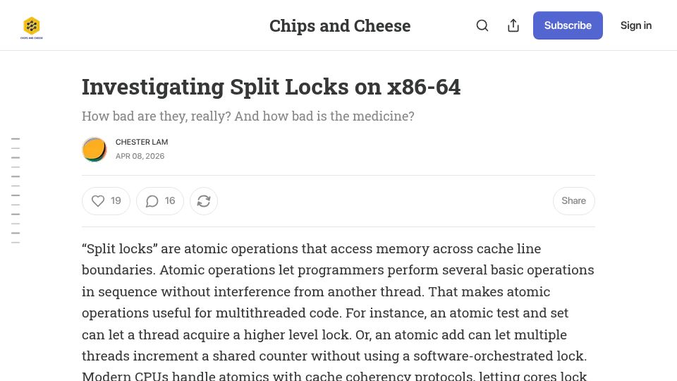 Screenshot of chipsandcheese.com: Investigating Split Locks on x86-64