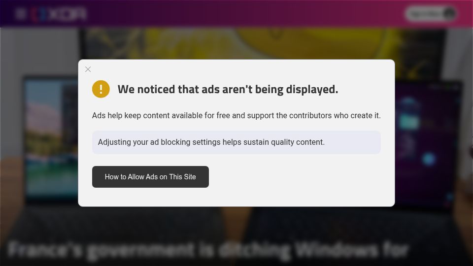 Screenshot of xda-developers.com: France's government is ditching Windows for Linux, says US tech a strategic risk