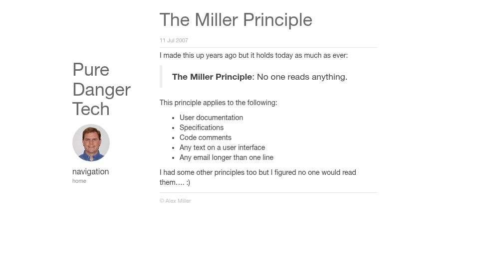 Screenshot of puredanger.github.io: The Miller Principle (2007)