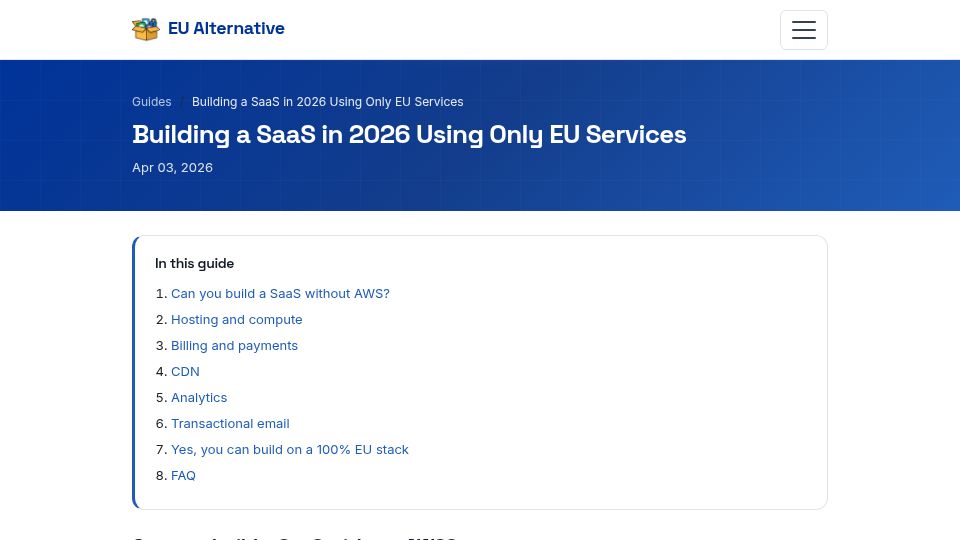 Screenshot of eualternative.eu: Building a SaaS in 2026 Using Only EU Infrastructure