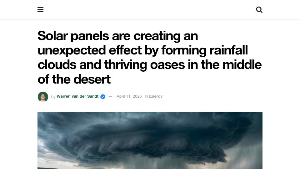 Screenshot of ecoportal.net: Solar panels are creating an unexpected effect by forming rainfall clouds
