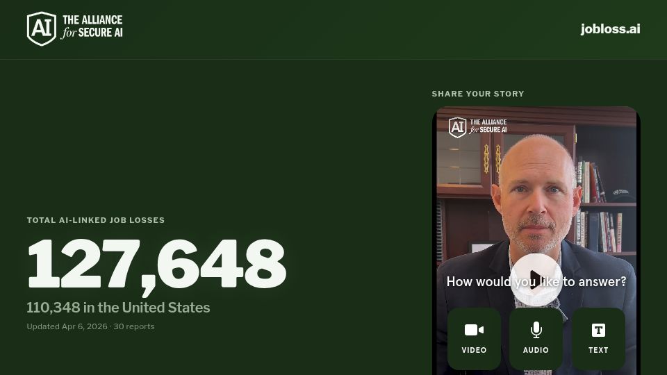 Screenshot of jobloss.ai: AI Job Loss Tracker