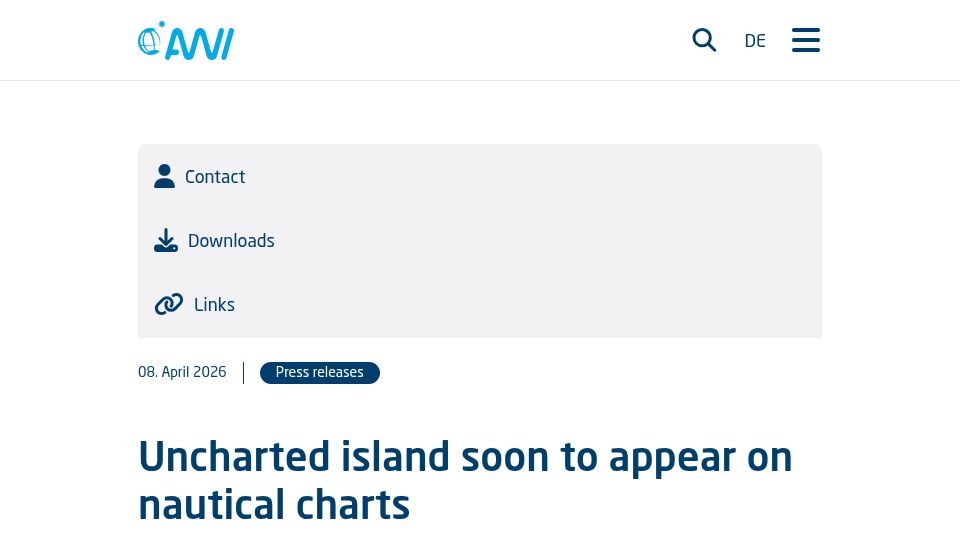 Screenshot of awi.de: Uncharted island soon to appear on nautical charts