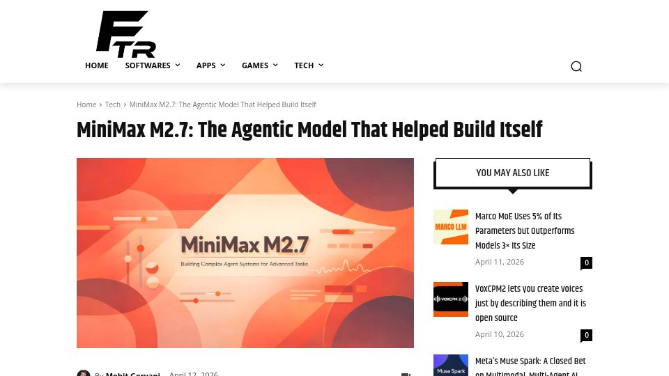 Screenshot of firethering.com: MiniMax M2.7 Is Now Open Source
