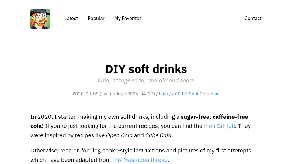 Screenshot of blinry.org: DIY Soft Drinks