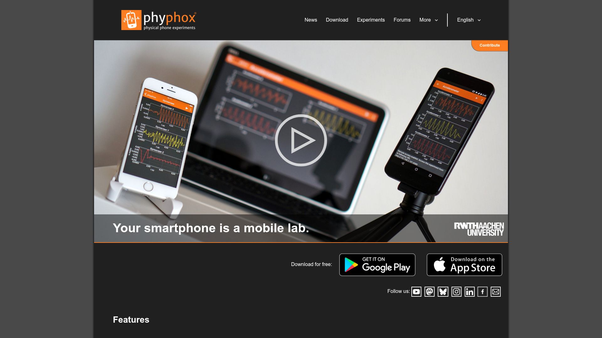 Screenshot of phyphox.org: Phyphox – Physical Experiments Using a Smartphone