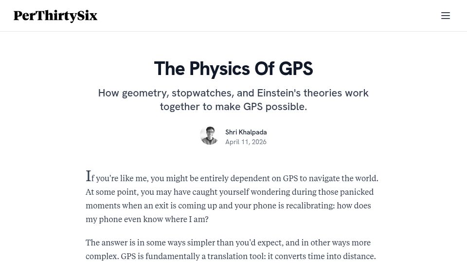 Screenshot of perthirtysix.com: The Physics of GPS
