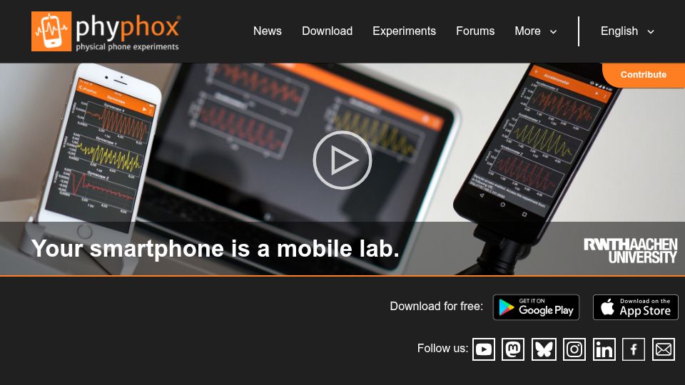 Screenshot of phyphox.org: Phyphox – Physical Experiments Using a Smartphone