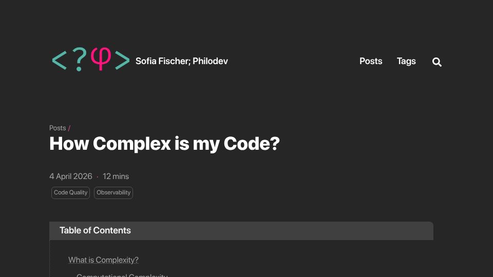 Screenshot of philodev.one: How Complex is my Code?