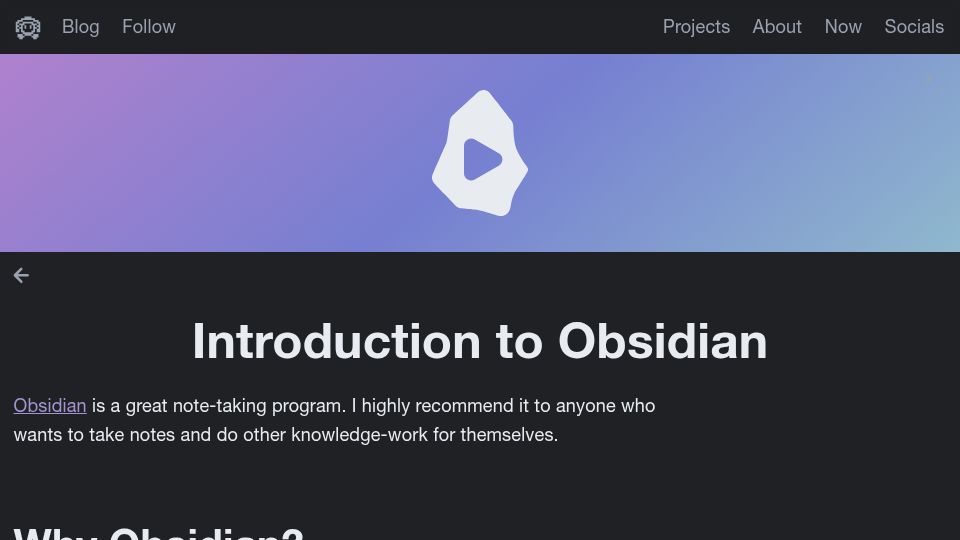 Screenshot of bryanhogan.com: Introduction to Obsidian