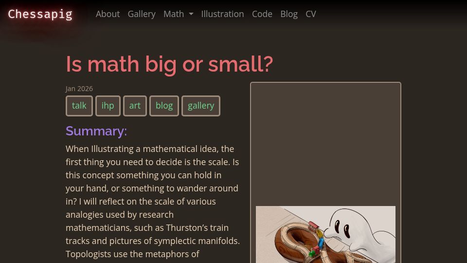 Screenshot of chessapig.github.io: Is math big or small?