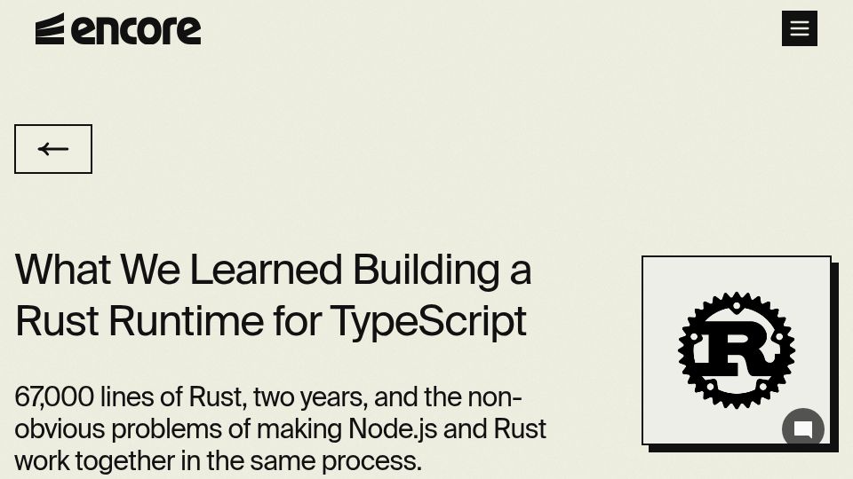 Screenshot of encore.dev: What we learned building a Rust runtime for TypeScript
