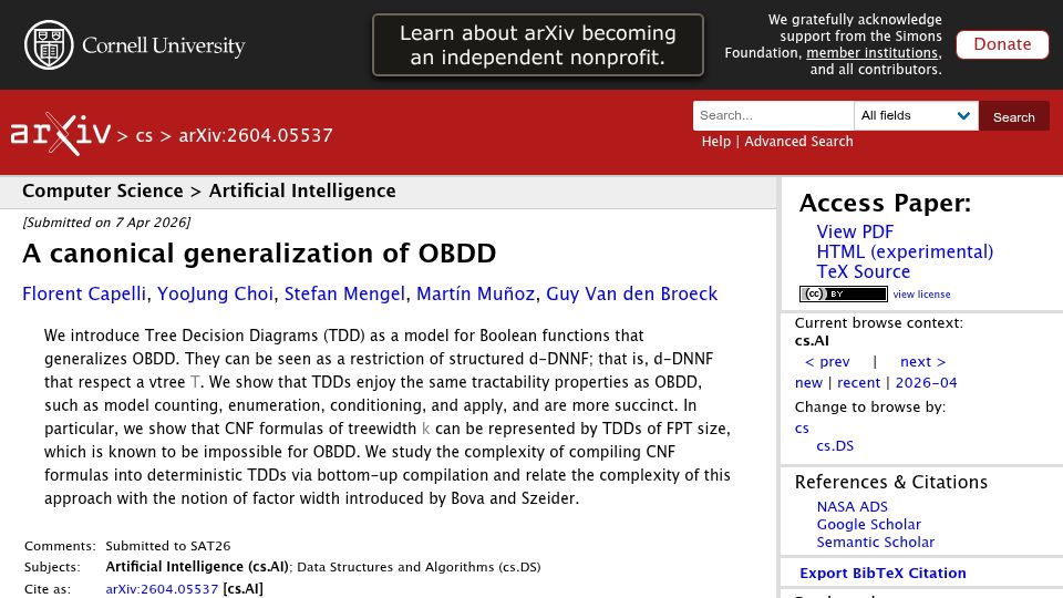 Screenshot of arxiv.org: A Canonical Generalization of OBDD