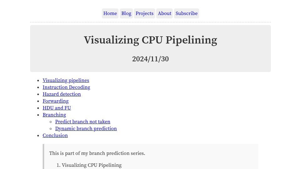 Screenshot of timmastny.com: Visualizing CPU Pipelining (2024)