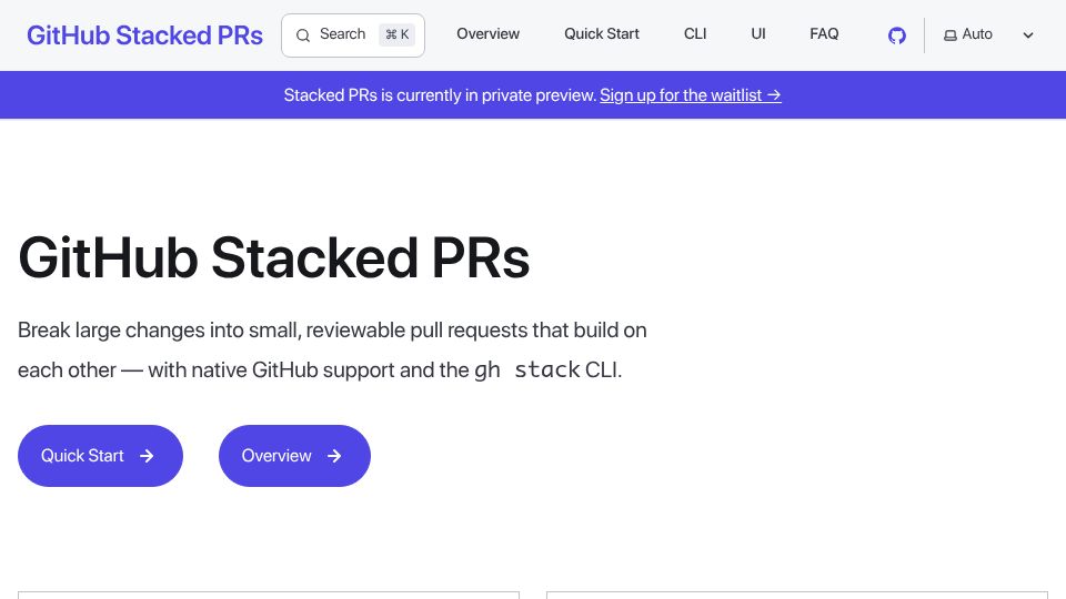 Screenshot of github.github.com: GitHub Stacked PRs
