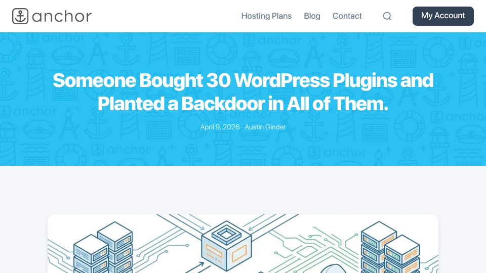 Screenshot of anchor.host: Someone bought 30 WordPress plugins and planted a backdoor in all of them