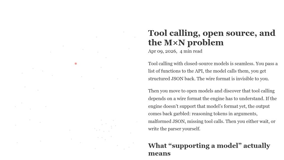 Screenshot of thetypicalset.com: The M×N problem of tool calling and open-source models