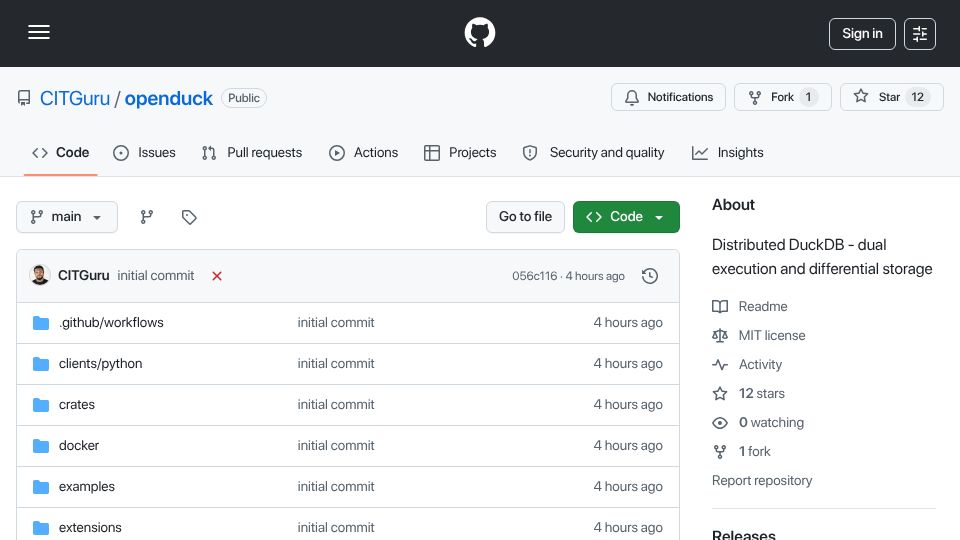 Screenshot of github.com: Distributed DuckDB Instance