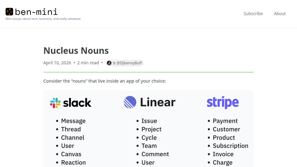 Screenshot of ben-mini.com: Nucleus Nouns