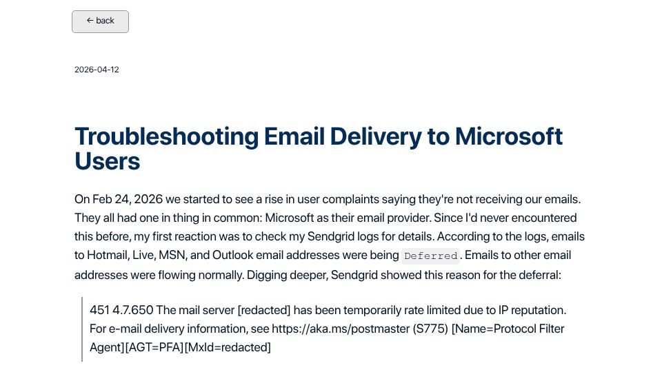 Screenshot of rozumem.xyz: Troubleshooting Email Delivery to Microsoft Users