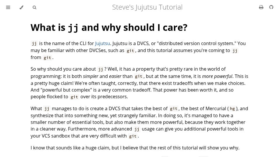 Screenshot of steveklabnik.github.io: jj – the CLI for Jujutsu