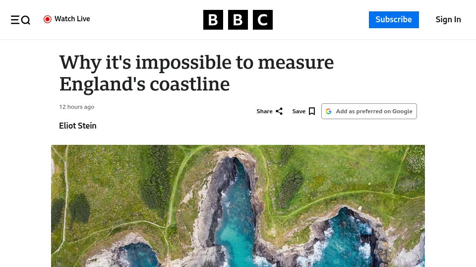 Screenshot of bbc.com: Why it’s impossible to measure England’s coastline