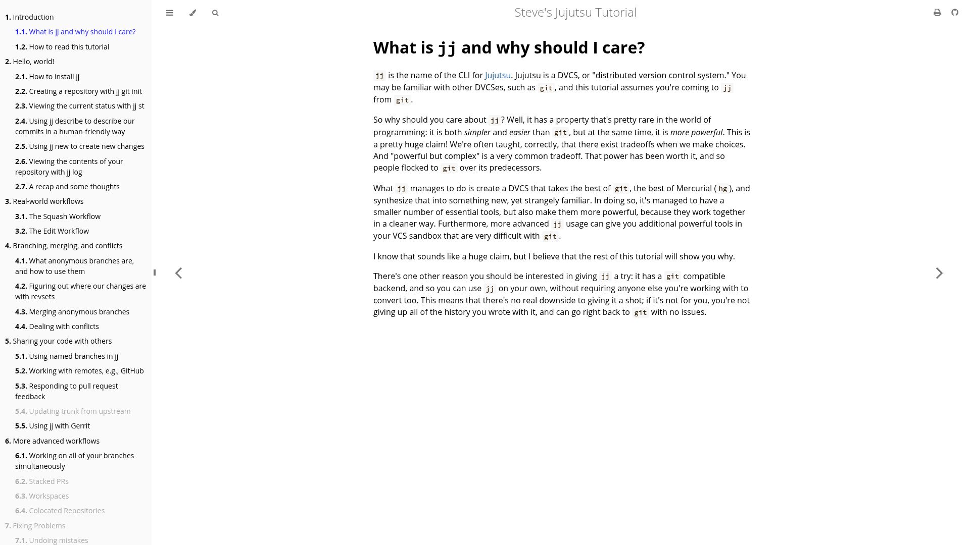 Screenshot of steveklabnik.github.io: jj – the CLI for Jujutsu