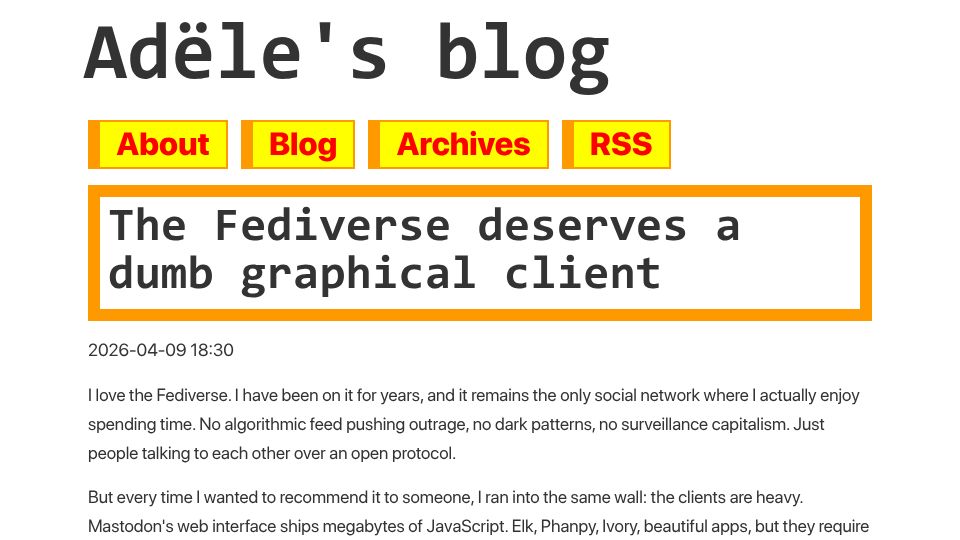 Screenshot of adele.pages.casa: The Fediverse deserves a dumb graphical client